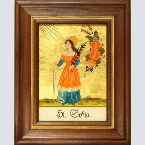 Hinterglaswerkstätten - Hinterglasbild / Patronatsbild "Hl. Sofia" mit braun