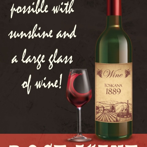 Schild Rose Wine Rosé Wein Sonne Glas 12x18 / 20x30 / 30x40 Blech od. Holz