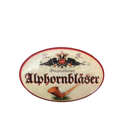 K&K Nostalgie Flaschenöffner Alpenhorn Magnet Alpenhornbläser 7x4,5cm