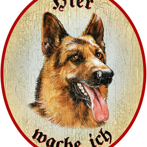 KuK Nostalgie Holzschild "Hier wache ich" Schäferhund Hund