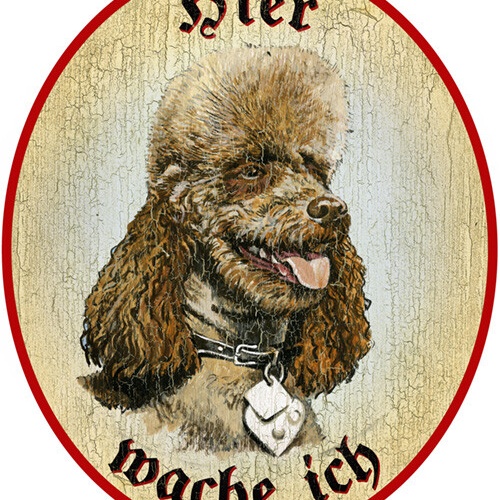 KuK Nostalgie Holzschild "Hier wache ich" Pudel Hund