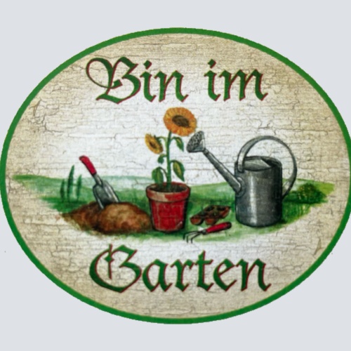 KuK Nostalgie Holzschild “Bin im Garten“ Gießkanne Schaufel Sonnenblume