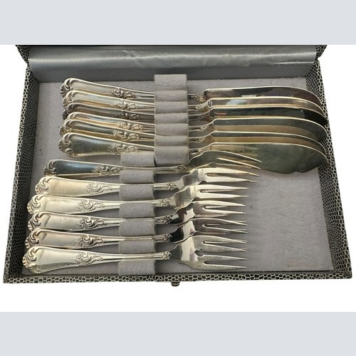 Schönes 800er Silber  Fischbesteck von BRUCKMANN und Reiner im Etui 12 Teilig