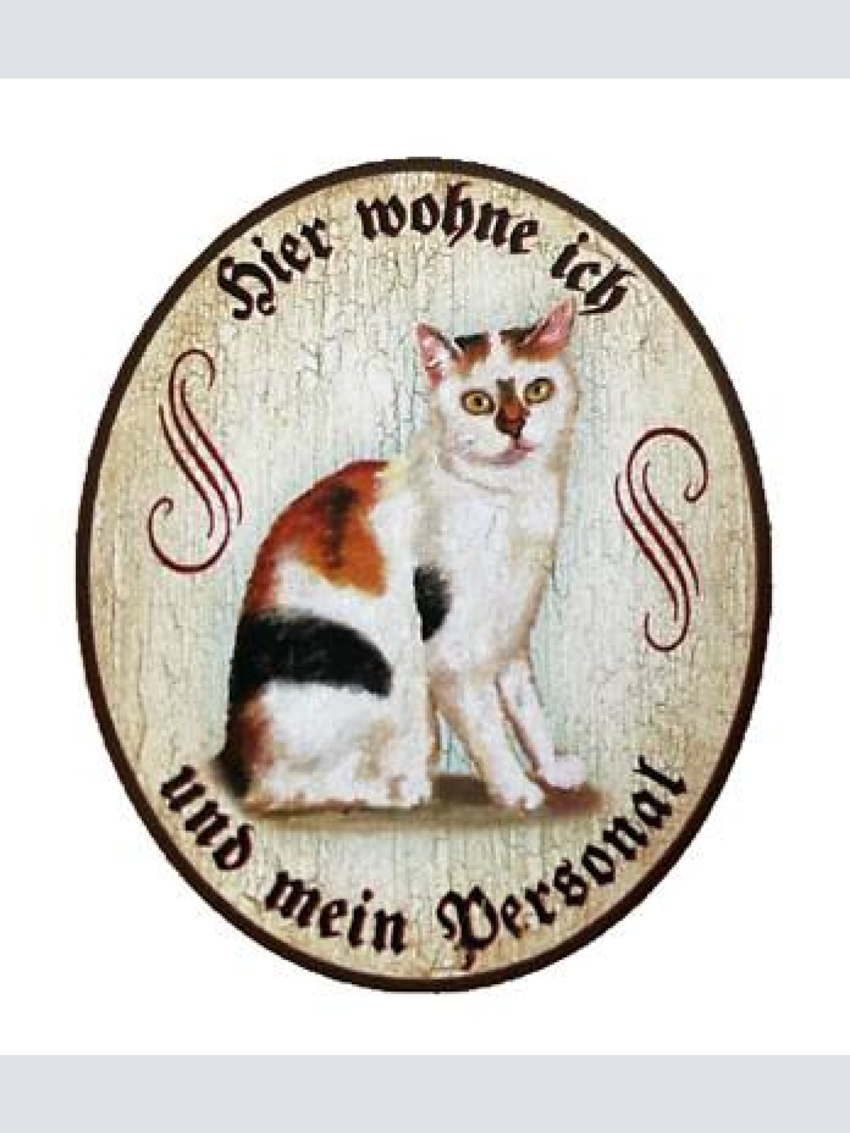 Kuk nostalgie holzschild "hier wohne ich und mein personal“ glücks katze