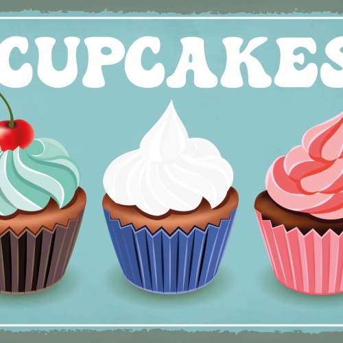 Schild Cupcakes Kuche Törtchen Süßspeise 12x18 / 20x30 / 30x40 Blech od. Holz