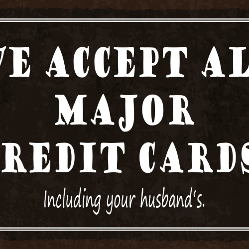 Schild Accept Credit Cards Kredit Karte Mann 12x18 / 20x30 / 30x40 Blech od.Holz