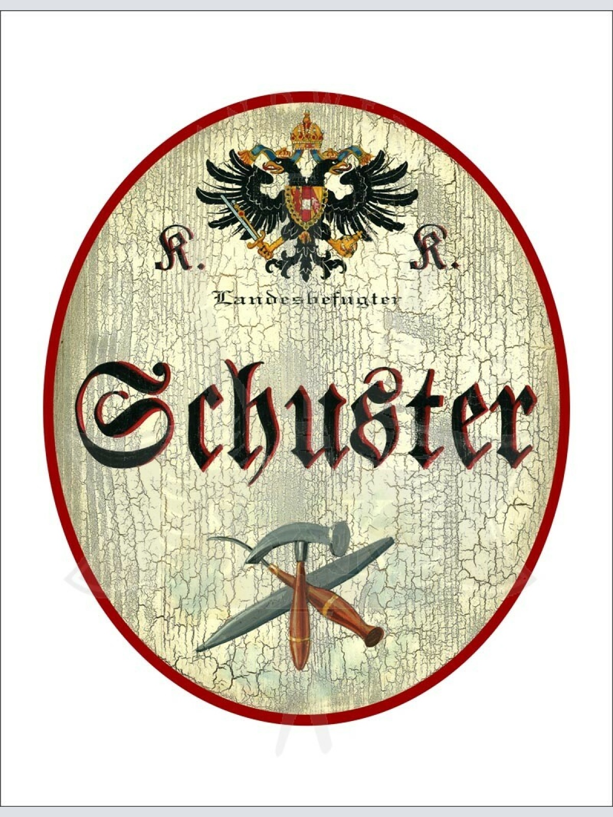 KuK Nostalgie Holzschild - Landesbefugter Schuster - Hammer Werkzeug TH