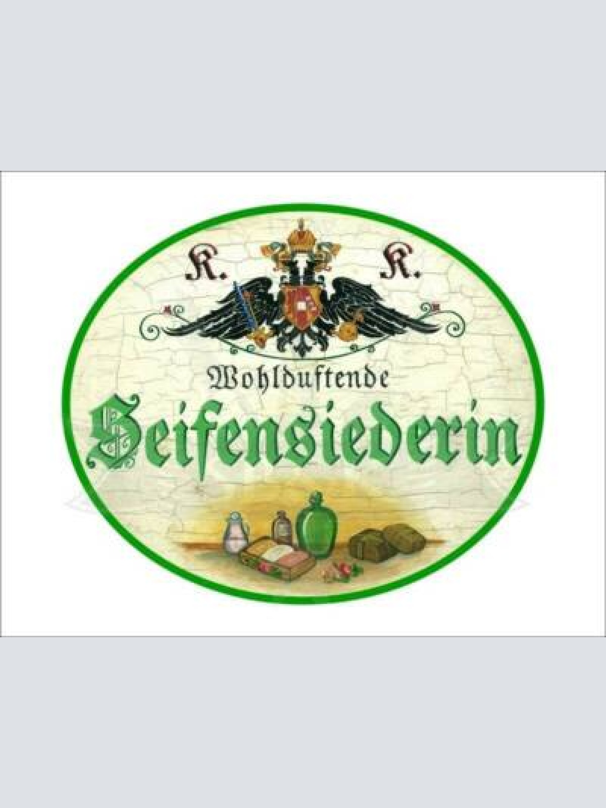 Kuk nostalgie holzschild - wohlduftende seifensiederin - flaschen öl th