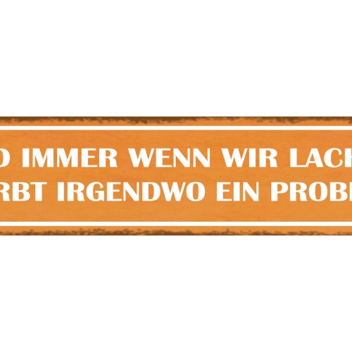 Schild Lachen Problem Sterben Verfliegen Humor Leben 46 x 10 Blech od. Holz