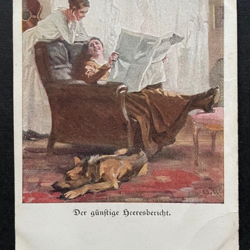 Der günstige Heeresbericht Zeitung Frauen Hund Sessel Militär Krieg 400445 TH D