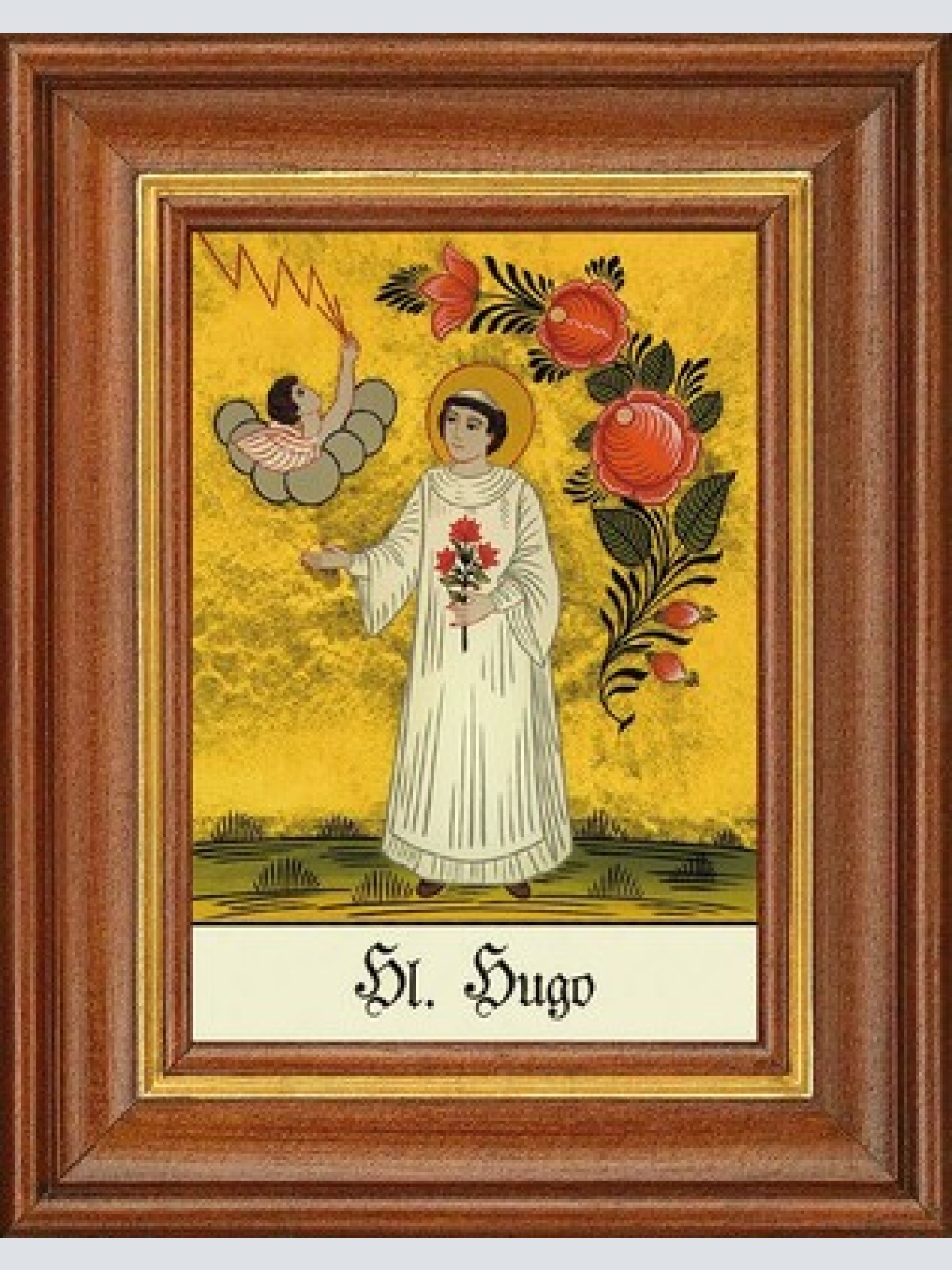 Hinterglasbild - heiliger hugo - patronatsbild taufe namenspatron 12,7x16