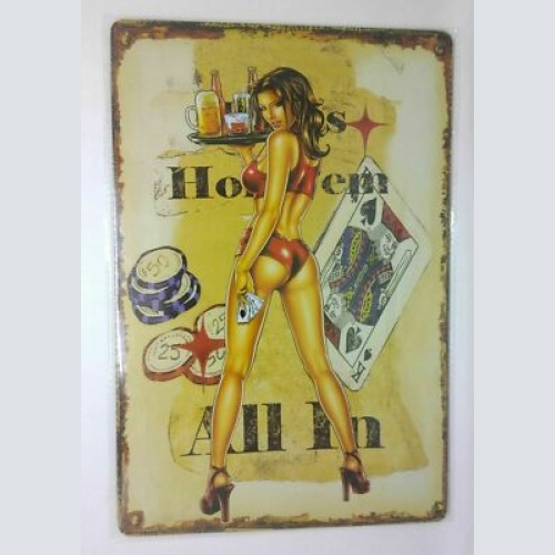 Nostalgie Retro Blechschild Holdem All In Frau Poker 30x20 50077