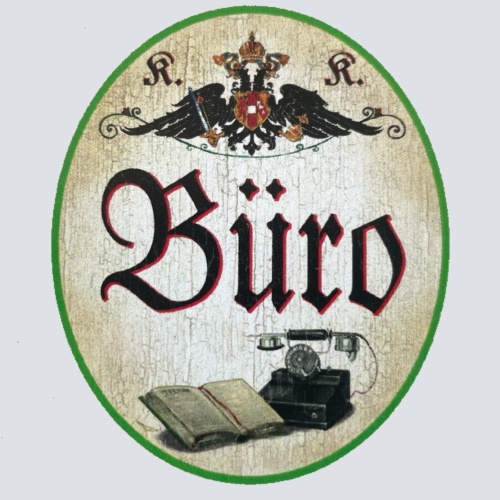 KuK Nostalgie Holzschild “Büro“ Buch Wähldcheiben Telefon Office