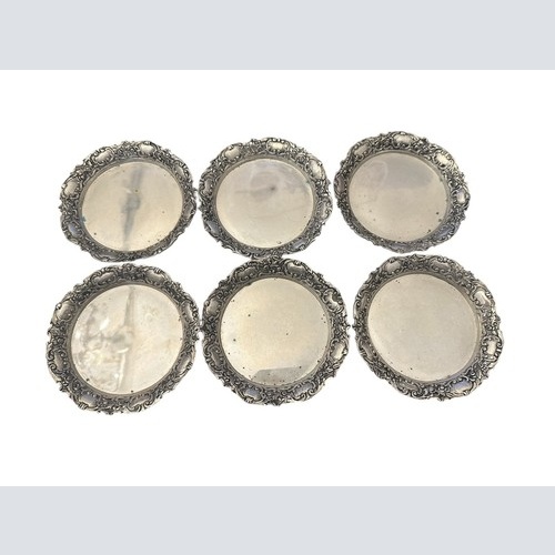 6 x Untersetzer in 830 er Silber Teller um 1900 Zierteller für Gläser 372 g
