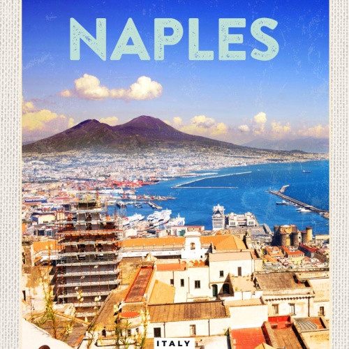 Schild Naples Italy Neapel Italien Stadt Meer 12x18 20x30 30x40 Blech od. Holz