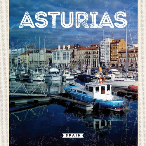 Schild Asturias Spain Asturien Spanien Hafen Meer 12x18 20x30 30x40 Blech/Holz