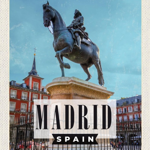 Schild Madrid Spain Spanien Stadt Plaza Mayor 12x18 20x30 30x40 Blech od. Holz