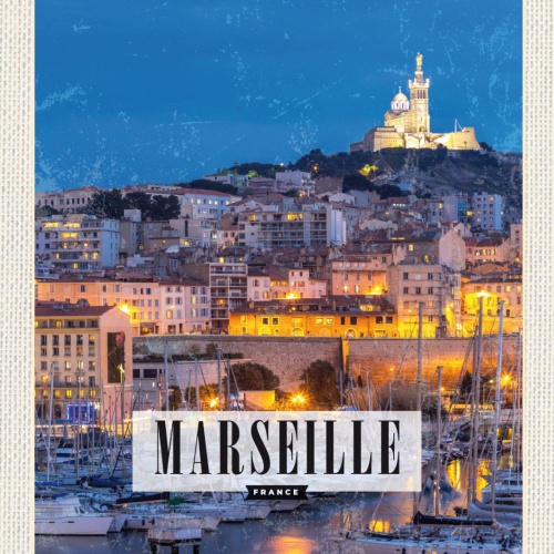 Schild Marseille France Frankreich Stadt Blick 12x18 20x30 30x40 Blech od. Holz