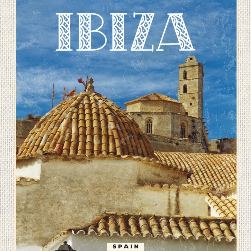 Schild Ibiza Spain Spanien Kathedrale Insel 12x18 20x30 30x40 Blech od. Holz