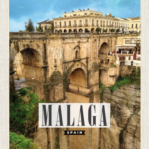 Schild Malaga Spain Spanien Puente Nuevo Brücke 12x18 20x30 30x40 Blech od. Holz