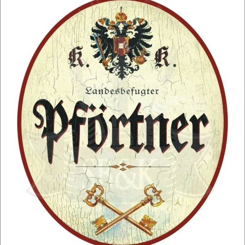 KuK Nostalgie Holzschild - Landesbefugter Pförtner - Schlüssel TH