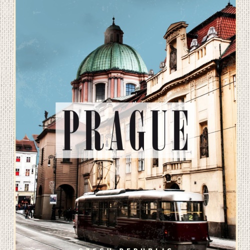 Schild Prague Czech Rep Prag Tschechien Straßenbahn 12x18 20x30 30x40 Blech/Holz
