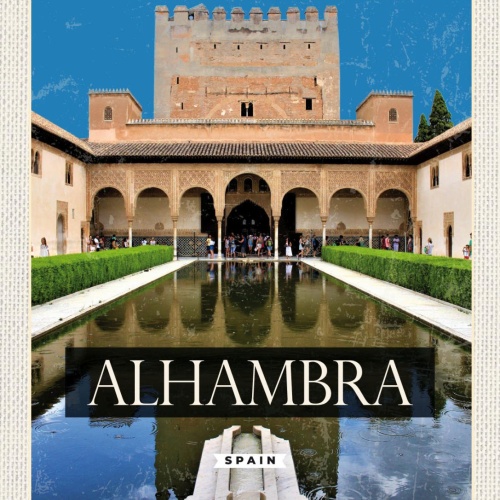 Schild Alhambra Spain Spanien Stadt Burg 12x18 20x30 30x40 Blech od. Holz