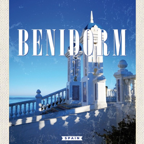 Schild Benidorm Spain Spanien Küste Meer Stadt 12x18 20x30 30x40 Blech od. Holz