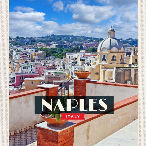 Schild Naples Italy Neapel Italien Stadt Blick 12x18 20x30 30x40 Blech od. Holz
