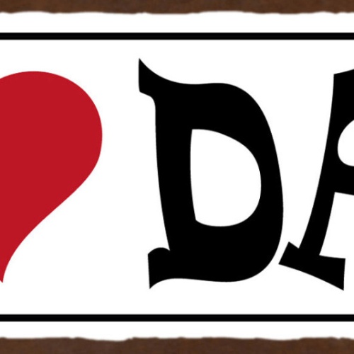 Schild I ❤️ Dad Ich Liebe Papa Vater Eltern Kind Kinder 27x10 Blech od.Holz