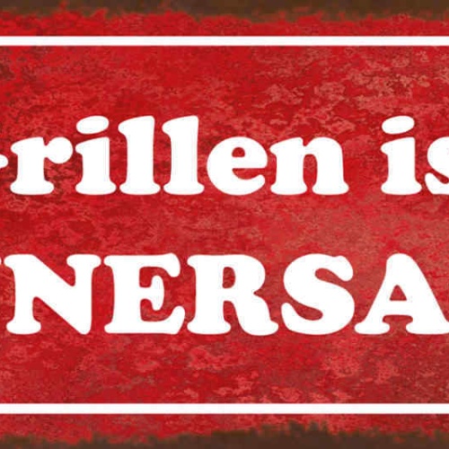 Schild Grillen Ist Männersache Grill Griller Mann BBQ 27x10 Blech od.Holz