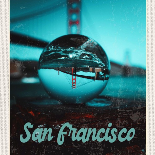 Schild San Francisco Golden Gate Bridge Kugel USA 12x18 20x30 30x40 Blech/Holz