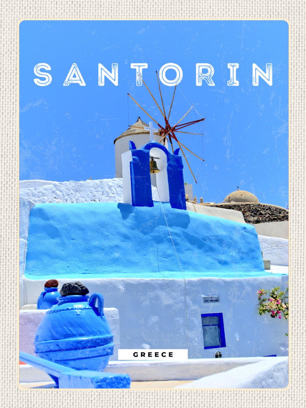 Schild Santorin Greece Griechenland Oia Windmühle 12x18 20x30 30x40 Blech/Holz