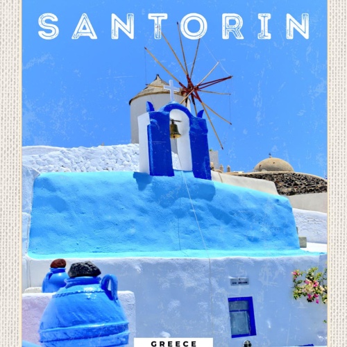 Schild Santorin Greece Griechenland Oia Windmühle 12x18 20x30 30x40 Blech/Holz