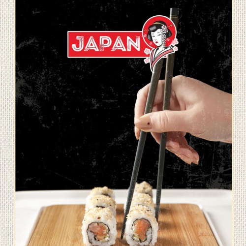Schild Japan Sushi Fisch Stäbchen Essen Spezialität 12x18 20x30 30x40 Blech/Holz