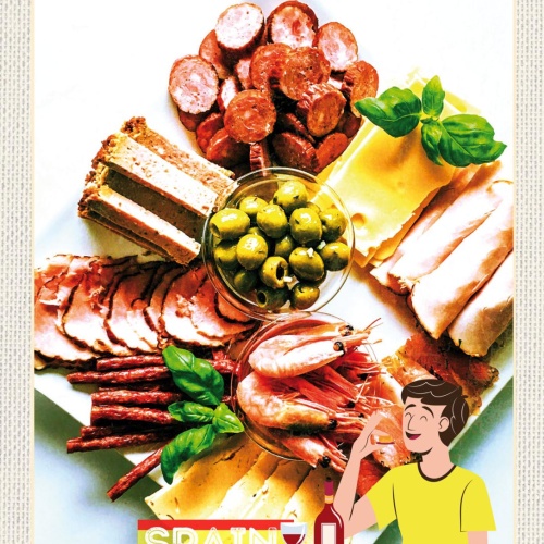 Schild Spain Spanien Fisch Käse Platte Spezialität 12x18 20x30 30x40 Blech/Holz