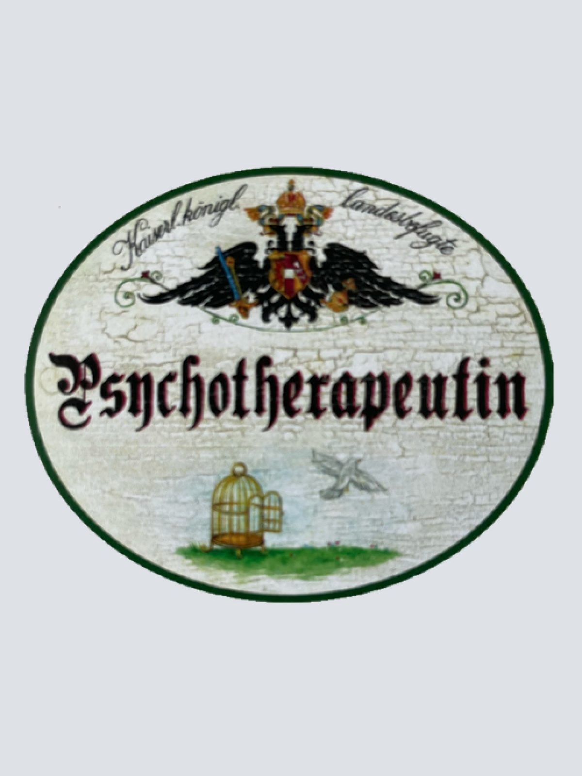 KuK Nostalgie Holzschild Landesbefugte Psychotherapeutin Psychotherapie Schild