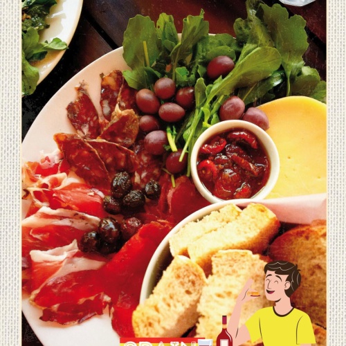 Schild Spain Spanien Trauben Schinken Spezialität 12x18 20x30 30x40 Blech/Holz