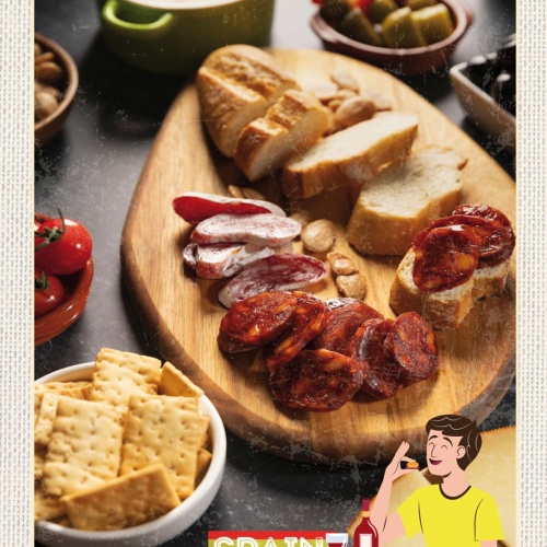 Schild Spain Spanien Wurst Platte Essen Spezialität 12x18 20x30 30x40 Blech/Holz