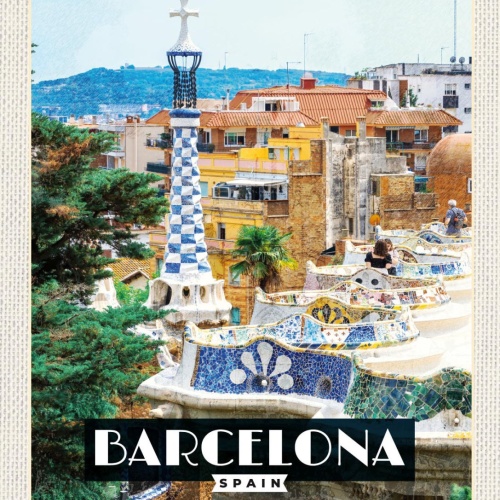 Schild Barcelona Spain Spanien Stadt Kirche Turm 12x18 20x30 30x40 Blech/Holz