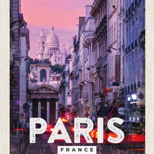 Schild Paris France Frankreich Stadt Nacht 12x18 20x30 30x40 Blech od. Holz