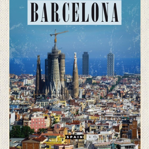 Schild Barcelona Spain Spanien Stadt Ansicht 12x18 20x30 30x40 Blech/Holz