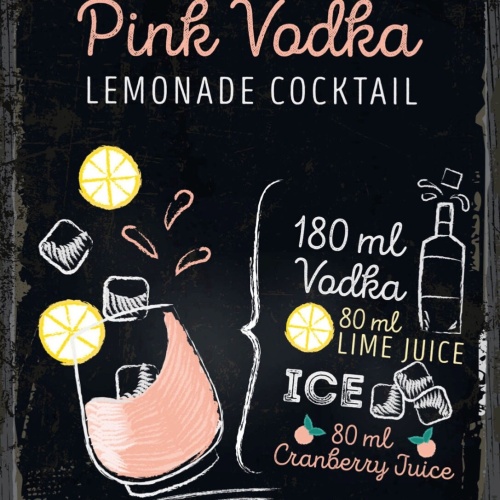 Schild Pink Vodka Cocktail Rezept Bar Alkohol Drink 12x18 20x30 30x40 Blech/Holz