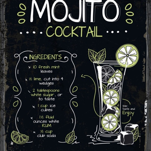Schild Mojita Cocktail Rezept Bar Alkohol Drink 12x18 20x30 30x40 Blech/Holz