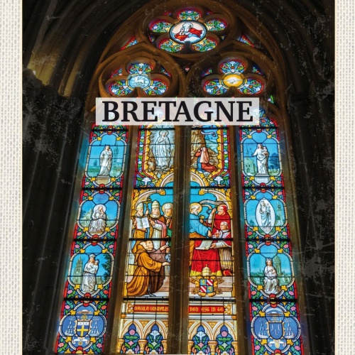 Schild Bretagne France Frankreich Kirche Fenster 12x18 20x30 30x40 Blech/Holz