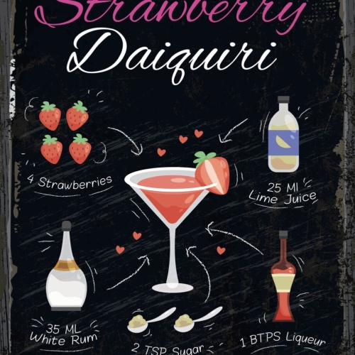 Schild Strawberry Daiquiri Cocktail Rezept Alkohol 12x18 20x30 30x40 Blech/Holz