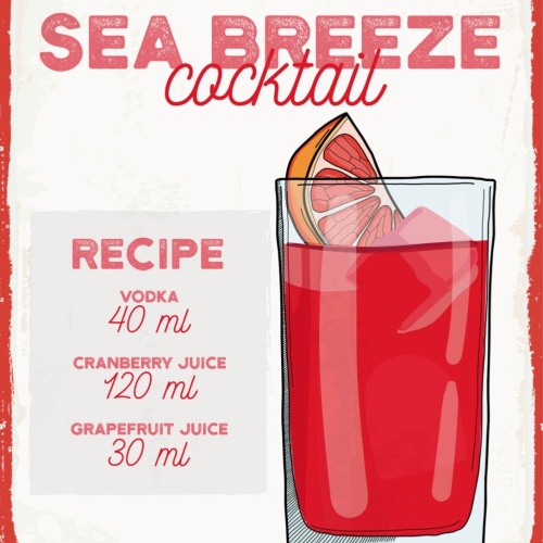 Schild Sea Breeze Rezept Bar Alkohol Drink 12x18 20x30 30x40 Blech/Holz