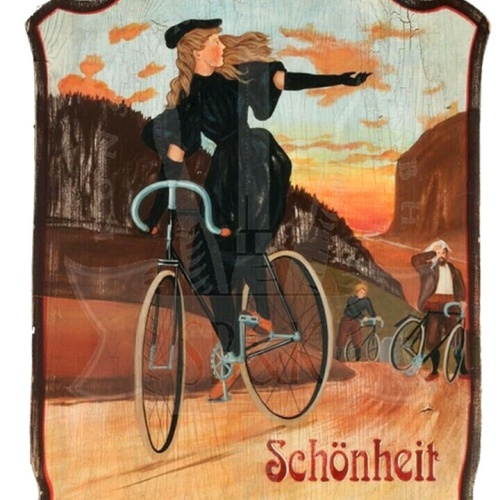 KuK Nostalgie Holzschild "Schönheit durch Bewegung- Radfahren"