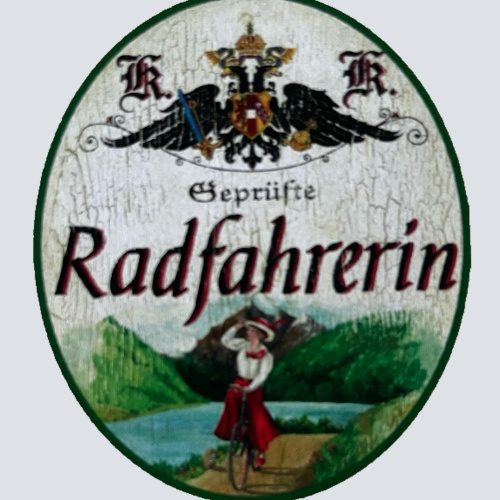KuK Nostalgie Holzschild Geprüfte Radfahrerin Fahrrad Radfahren Bike Schild