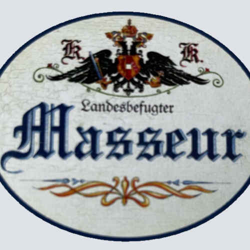 KuK Nostalgie Holzschild Landesbefugter Masseur Massage Massieren Schild